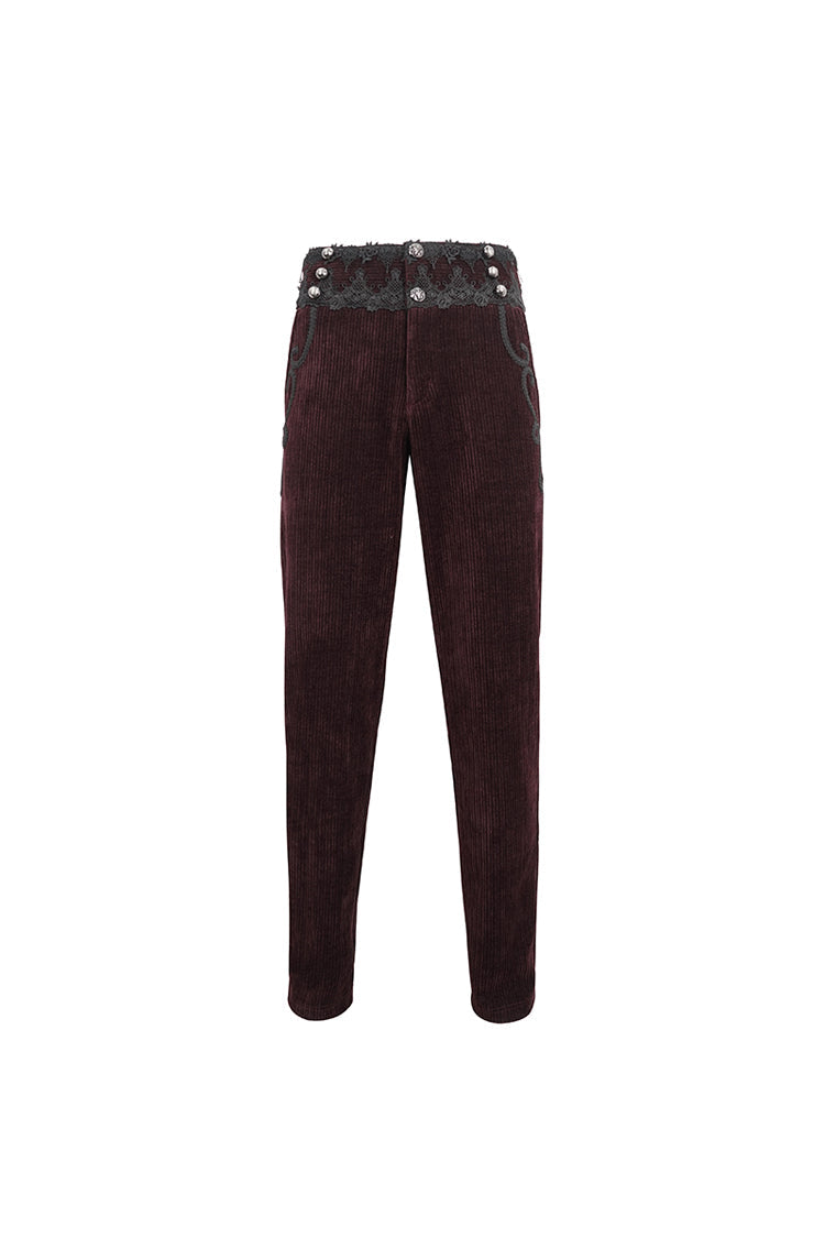 Red High Waisted Lace Splice Men's Gothic Pants - Product - 8