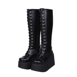 Black Concise Lace Up Sweet Lolita High Boots - Black - 1