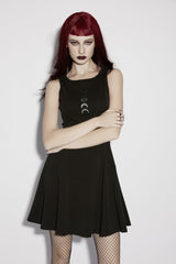 Black Off Shoulder Sleeveless Women's Gothic Moon Phase Printed Dress Graduation Dress - Product - 5
