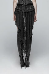 Black Ruffle Lace Lace-Up Women's Gothic Shorts with Long Train - Product - 3