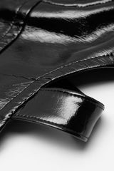 Black Leather Hollow Metal Zipper Women's Punk Corset - Product - 8
