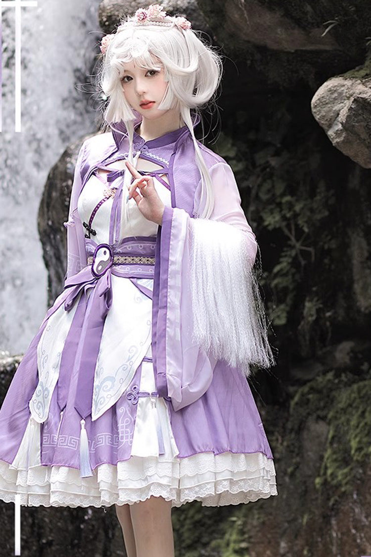 Multi-layer Little Taoist Priest Print Ruffle Sweet Chinese Style Lolita Jsk Dress 2 Colors - Product - 4