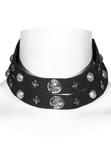 Skull Print Rivets Decoration Women's Steampunk Military Choker 2 Colors - Black - 9
