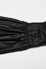 Black Stand Collar Long Sleeves Ruffle Embroidery Men's Gothic Blouse - Product - 7
