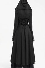 Black Buckle-up Tassels Hooded Women's Gothic Coat - Product - 5