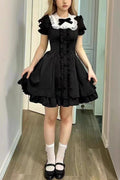 Black Annie's Gift Short Sleeves Bowknot Short Version Sweet (Plus Size Support) (Set) front view