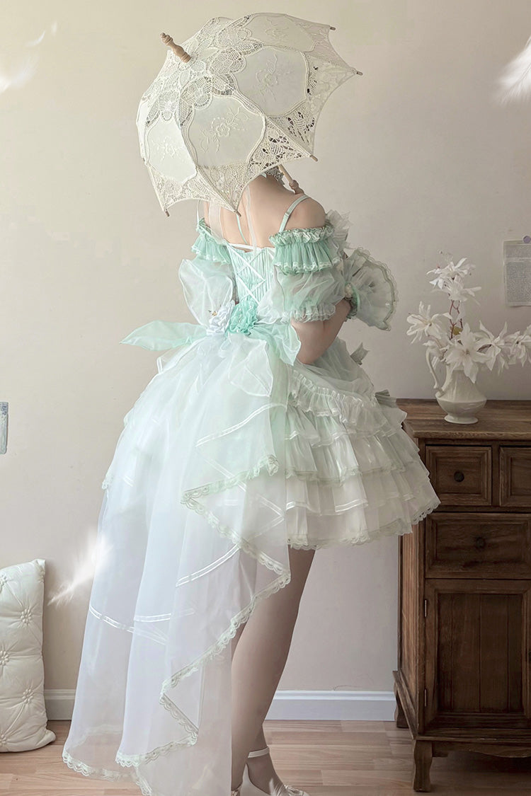 Green [Tulip and Wind Chime] Multi-Layered Ruffle Bowknot Lace Sweet Gorgeous Lolita Jsk Dress - Product - 12