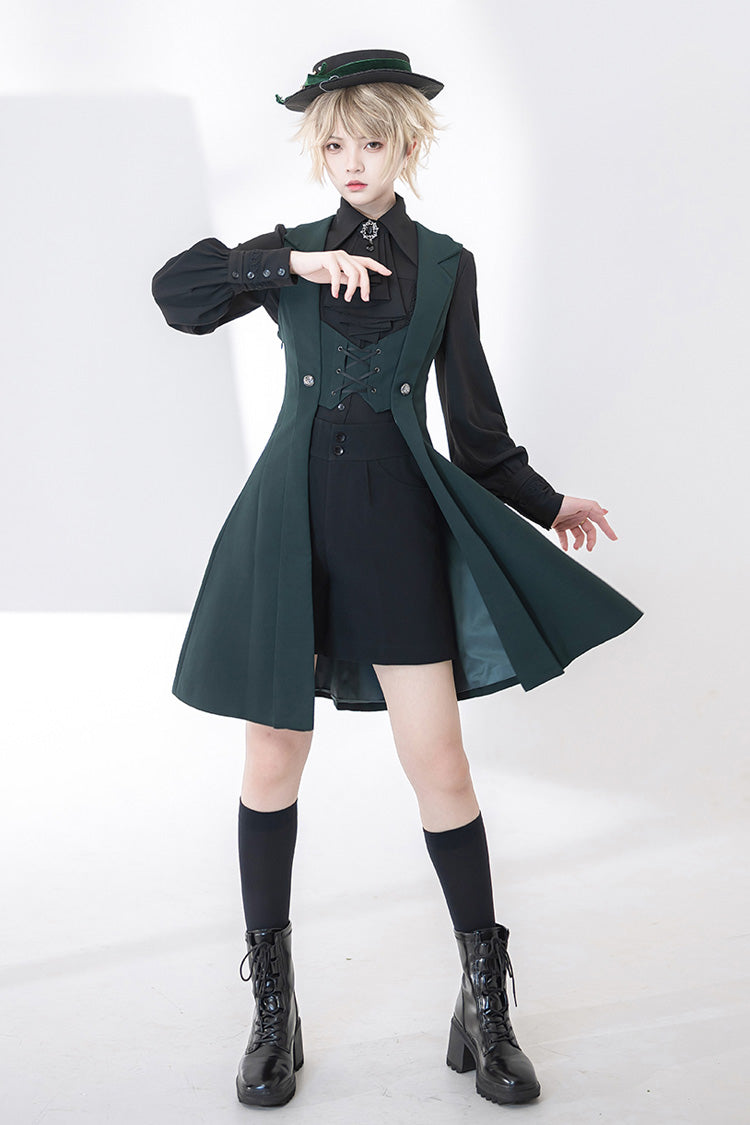 Green Lace-Up Slim Gothic Vintage Handsome Ouji Lolita Vest - Product - 8