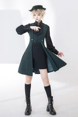 Green Lace-Up Slim Gothic Vintage Handsome Ouji Lolita Vest - Product - 8