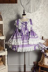 Purple [Rabbit Sleeping Doll] Long Trumpet Sleeves Ruffle Bowknot Lace Sweet Lolita Dress - Product - 6