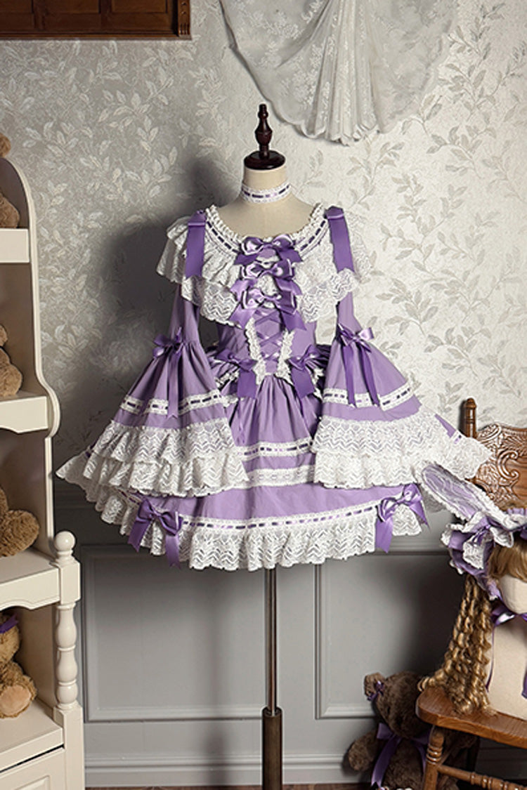 Purple [Rabbit Sleeping Doll] Long Trumpet Sleeves Ruffle Bowknot Lace Sweet Lolita Dress - Product - 6