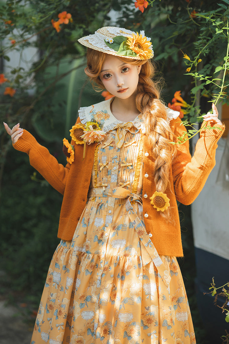 Yellow [Gardening Sunflower] Sleeveless Print Ruffle Bowknot Sweet Elegant Lolita Jsk Dress - Product - 2