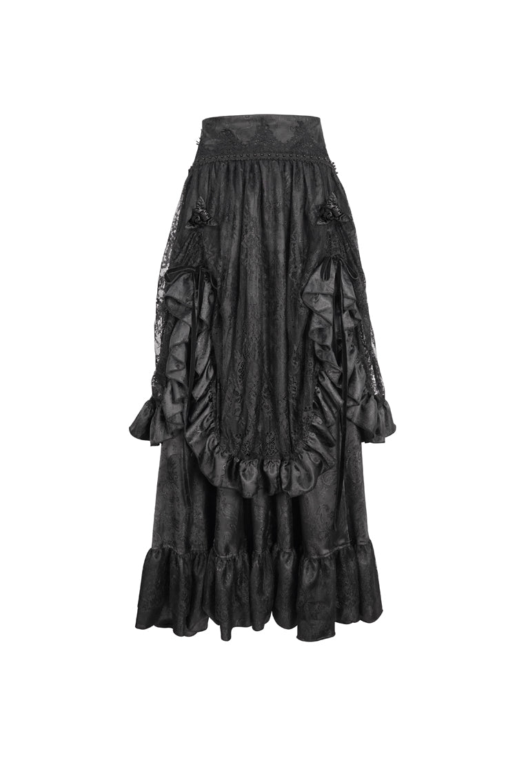 Black Ruffle Lace Drawstring Women's Gothic Skirt - Product - 5