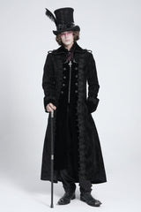 Black Lapel Collar Embroidery Zipper Men's Gothic Handsome Coat - Product - 5
