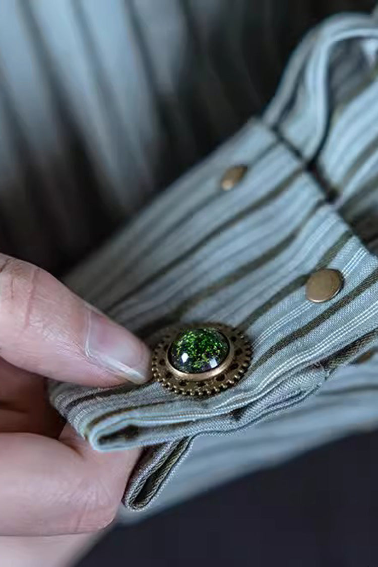 Green Rivet Long Sleeves Stripe Print Slim Ouji Prince Handsome Lolita Blouse - Product - 3