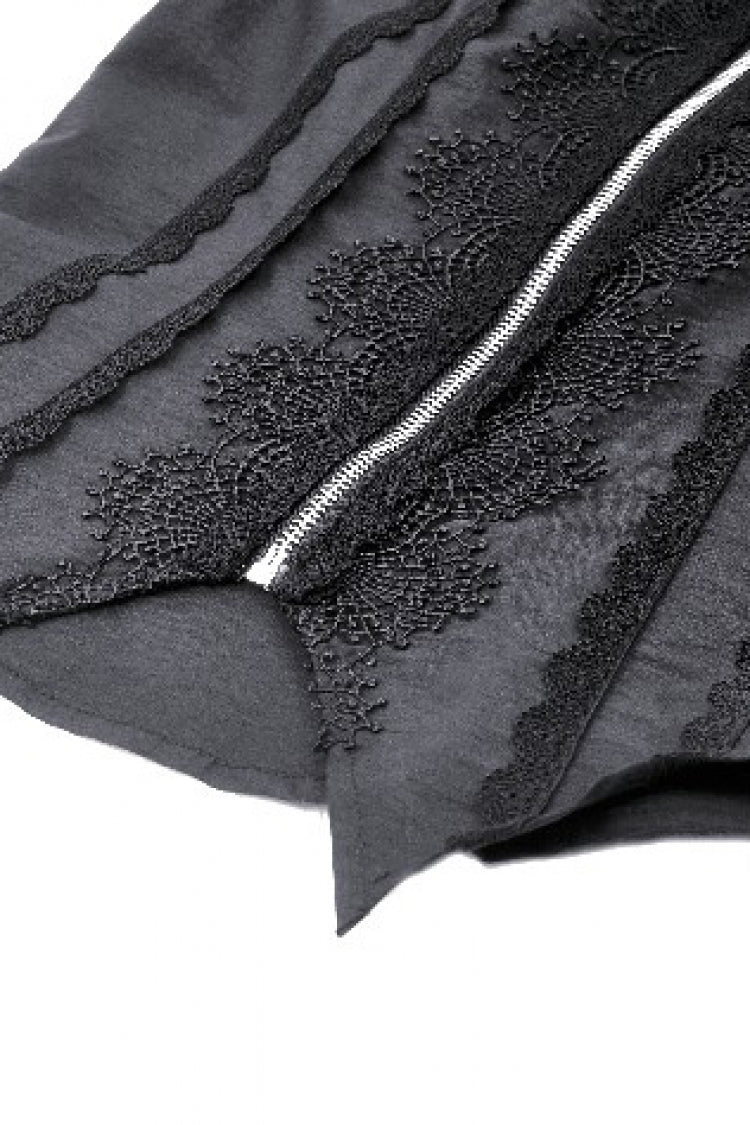 Black Stand Collar Short Sleeves Spider-Shaped Zippered Cut-Out Irregular Women's Punk Blouse - Product - 13