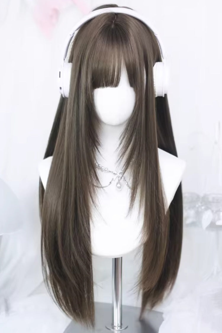 Side Part Air Bangs Sweet Lolita Long Straight Wig 2 Colors - Hazelnut-Ash-Brown - 2