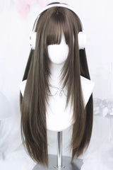 Side Part Air Bangs Sweet Lolita Long Straight Wig 2 Colors - Hazelnut-Ash-Brown - 2