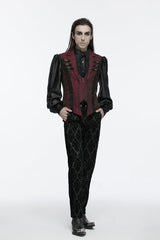 Red Sleeveless Jacquard Buckle Zip Men's Gothic Waistcoat - Product - 5