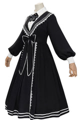 Black Elegant Bowknot Long Sleeves College Style Gothic Lolita Dress - Product - 7