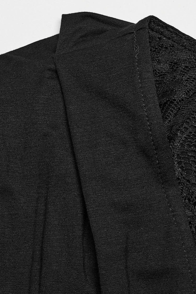 Black V Collar Long Sleeves Stitching Lace Women's Gothic Drawstring Honeymoon Dress - Product - 8
