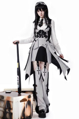 Black/White Long Sleeves Color Matching Handsome Sci-fi Lolita Skirt Set - Product - 6