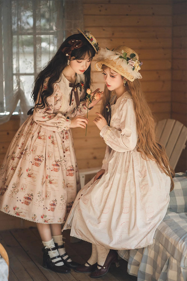 Forest Illustrated Book Long Lantern Sleeves Print Ruffle Sweet Lolita OP Dress 3 Colors - Product - 14