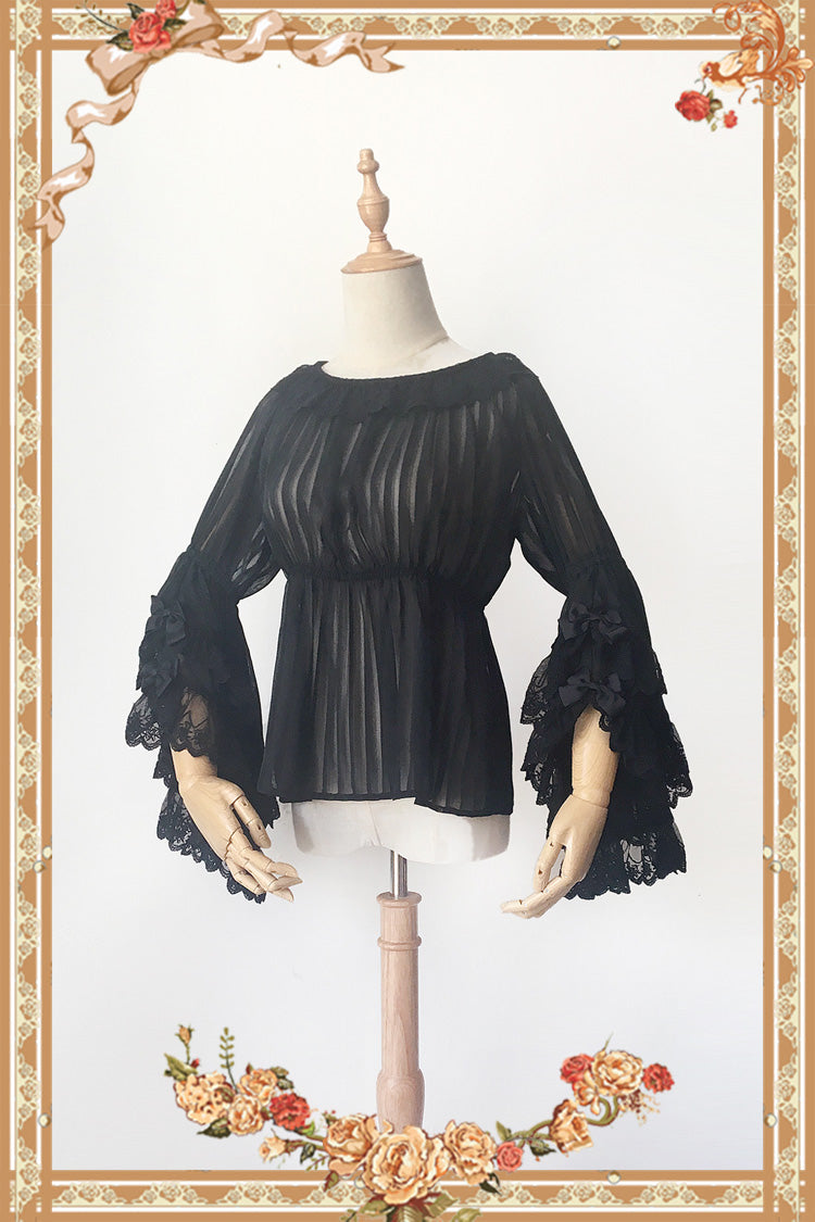 Fairytale Ball Party Big Hime Sleeves Chiffon Sweet Lolita Blouse 3 Colors - Apricot - 6