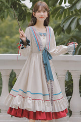 Multi-Color Square Collar Ruffled Long Sleeves Paneled Hem Sweet Lolita OP Dress - Product - 2