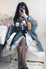 Multi-layer Little Taoist Priest Print Ruffle Sweet Chinese Style Lolita Jsk Dress 2 Colors - Product - 8