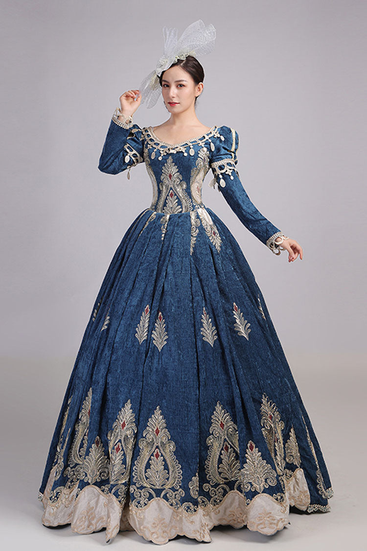 Long Sleeves High Waisted Hollow Embroidery Print Victorian Lolita Prom Dress - Product - 2