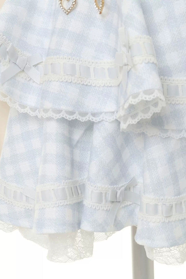 Sweet Multi-Layered Plaid Printed Ruffled Bow Lace-Up Jirai Kei Plus Size Japanese College Style Skirt 3 Colors - Product - 12