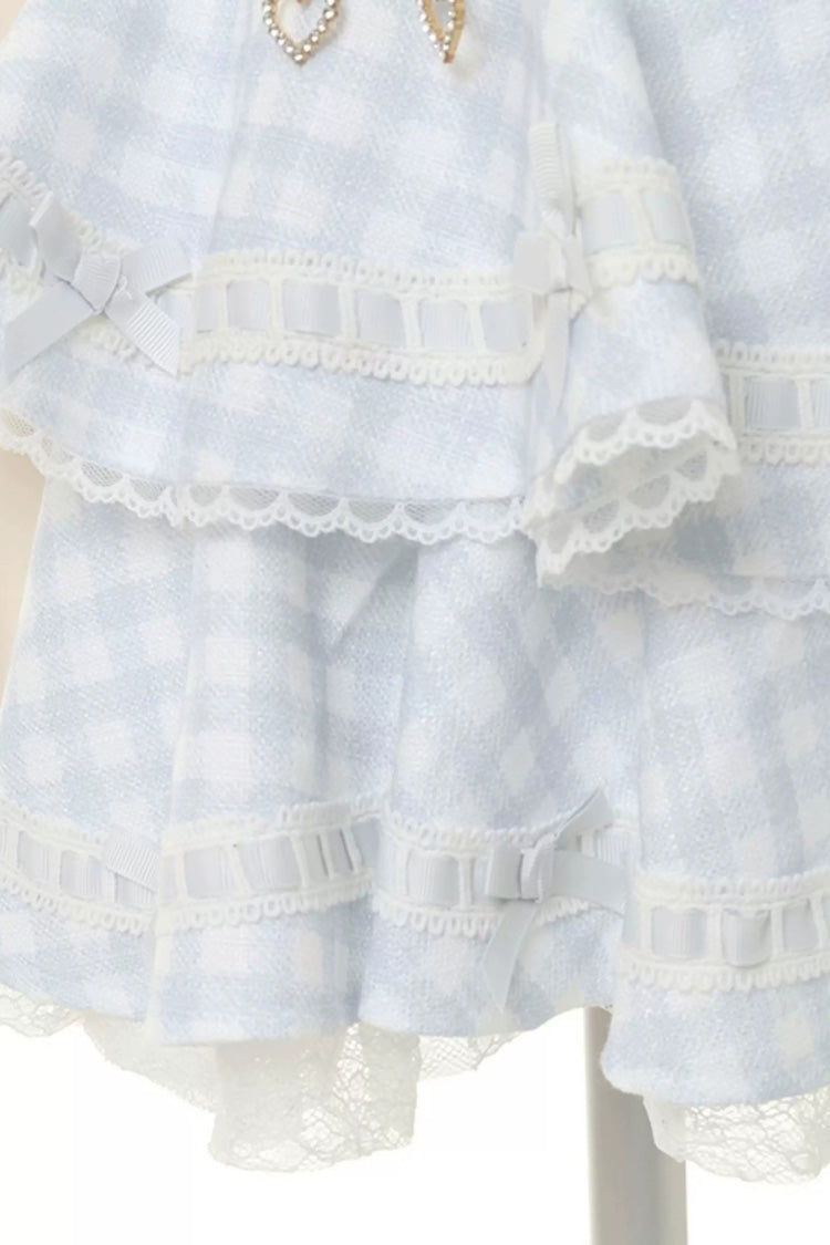 Sweet Multi-Layered Plaid Printed Ruffled Bow Lace-Up Jirai Kei Plus Size Japanese College Style Skirt 3 Colors - Product - 12