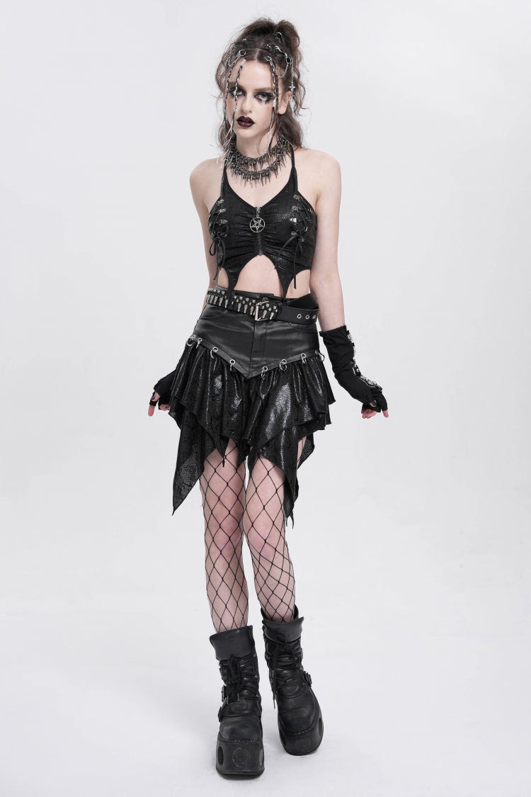 Black Sleeveless Stitching Irregular Mesh Women's Punk Tank Top - Product - 5