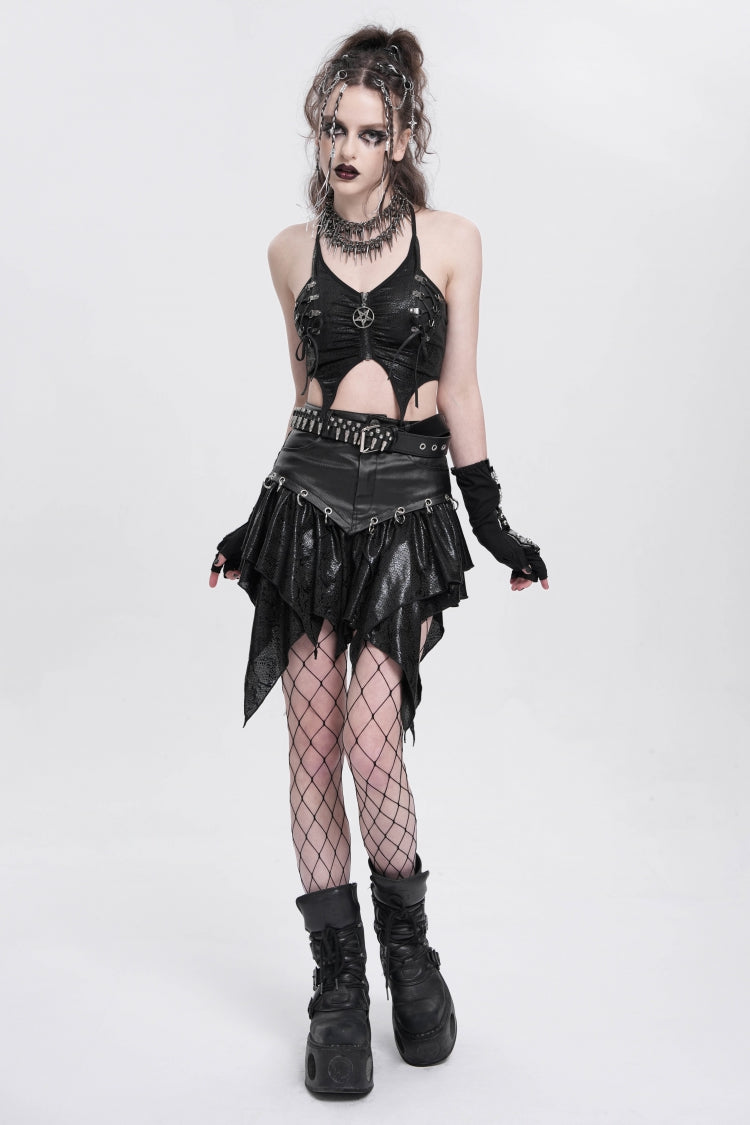 Black Sleeveless Stitching Irregular Mesh Women's Punk Tank Top - Product - 5