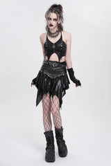 Black Sleeveless Stitching Irregular Mesh Women's Punk Tank Top - Product - 5
