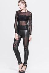 Black Spiderweb Jacquard Classic Style Round Collar Long Sleeves Mesh Women Gothic T-Shirt - Product - 8