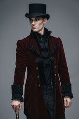 Wine Formal Party Turn Down Collar Long Sleeves Mens Gothic Swallowtail Coat - Product - 4