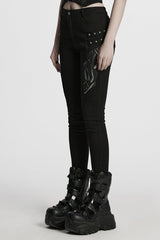 Black Studded Pleated Women's Punk Leggings - Product - 2