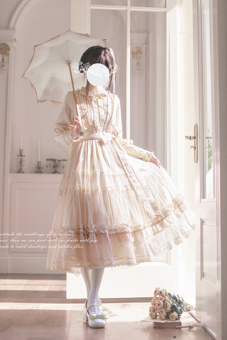 Ivory Sleeveless Ruffle Lace Sweet Japanese Elegant Lolita Jumper Dress - Product - 3