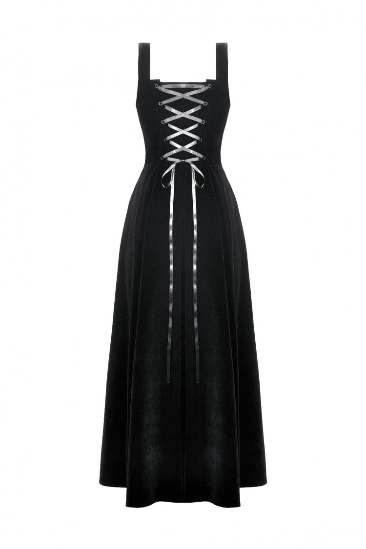 Black Horn Embroidered Lace-Up Women's Gothic Velvet Maxi Dress - Product - 16