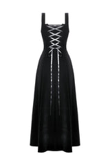 Black Horn Embroidered Lace-Up Women's Gothic Velvet Maxi Dress - Product - 16
