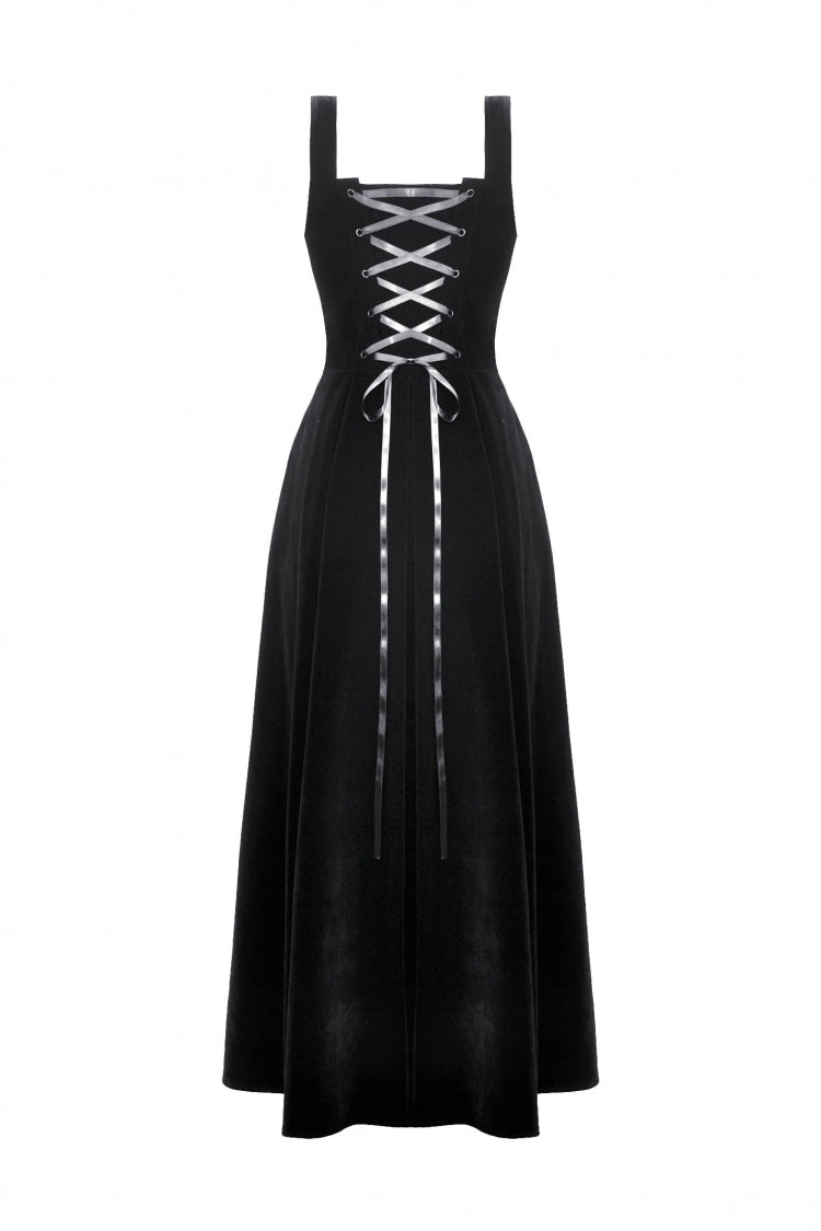 Black Horn Embroidered Lace-Up Women's Gothic Velvet Maxi Dress - Product - 16