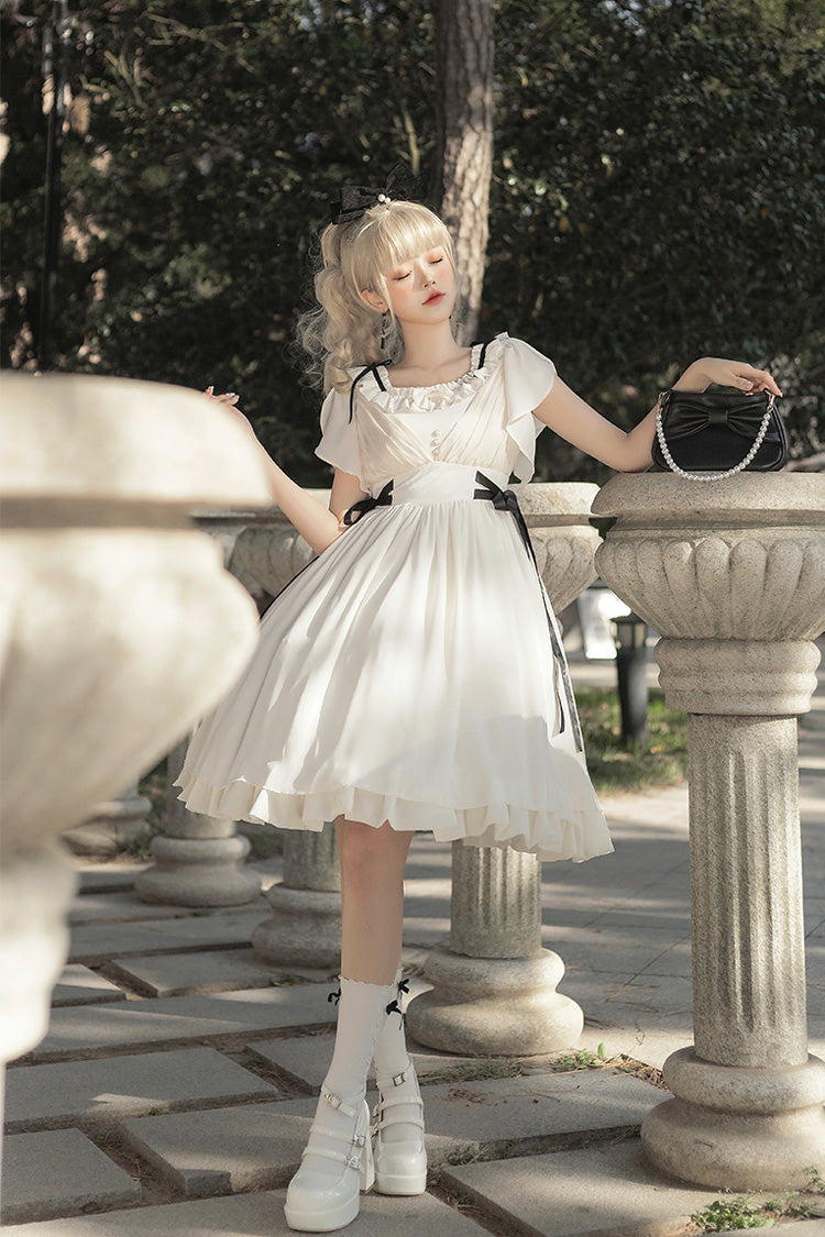 White Moonlight March Chiffon Short Sleeves Ruffle Sweet Lolita Dress - Product - 6