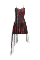 Red Sleeveless Mesh Hem Asymmetric Tie-dyed Women's Punk Slip Dress - Product - 3