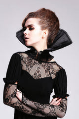 Black Organza Lace Velveteen Women's Gothic Stand Up Collar - Product - 3