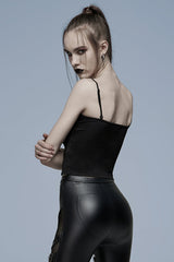 Black Sleeveless Print Bat Embroidery Slim Women's Gothic Vest - Product - 2