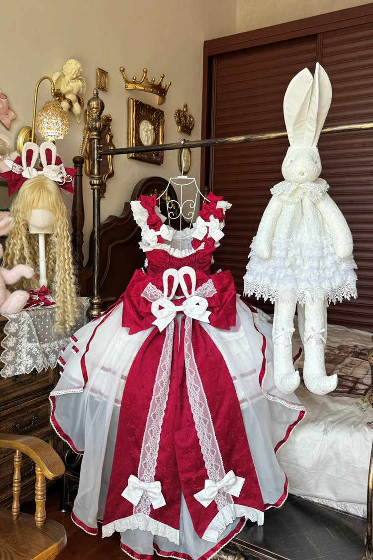 Red [Velvet Rabbit] Sleeveless Multi-Layered Ruffled Bow Sweet Lolita Jsk Dress Set - Product - 10