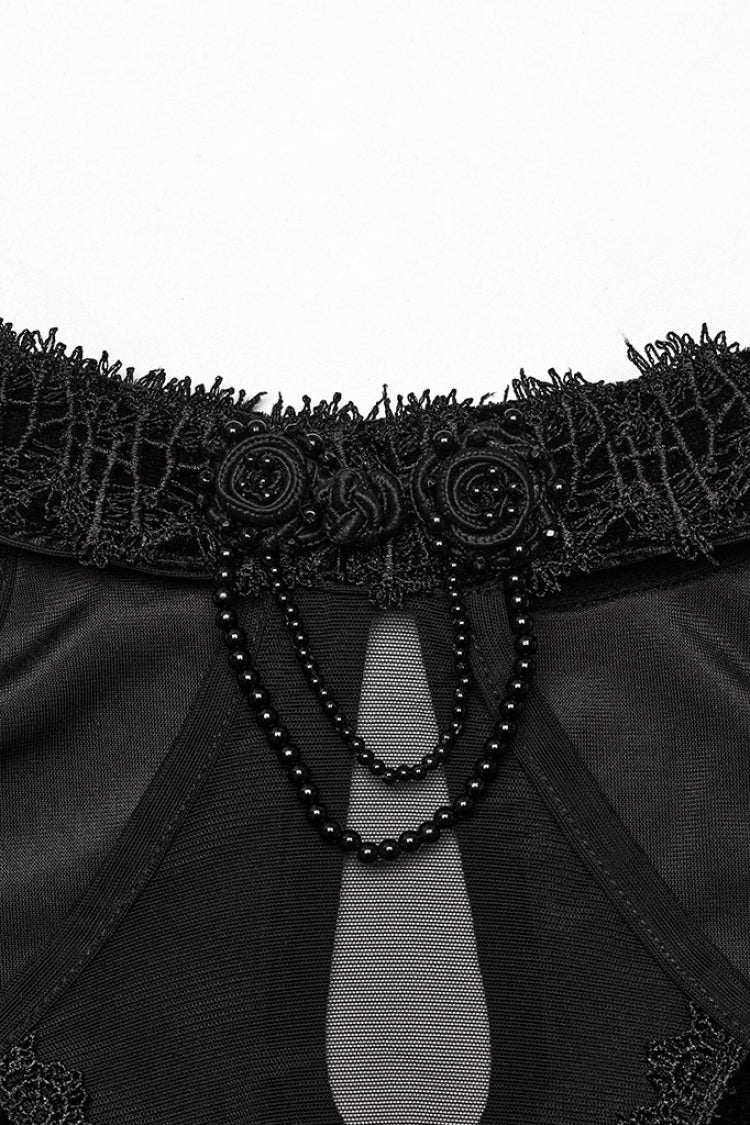 V Collar Off Shoulder Hollow Stitching Mesh Women's Gothic Dress 2 Colors - Product - 5
