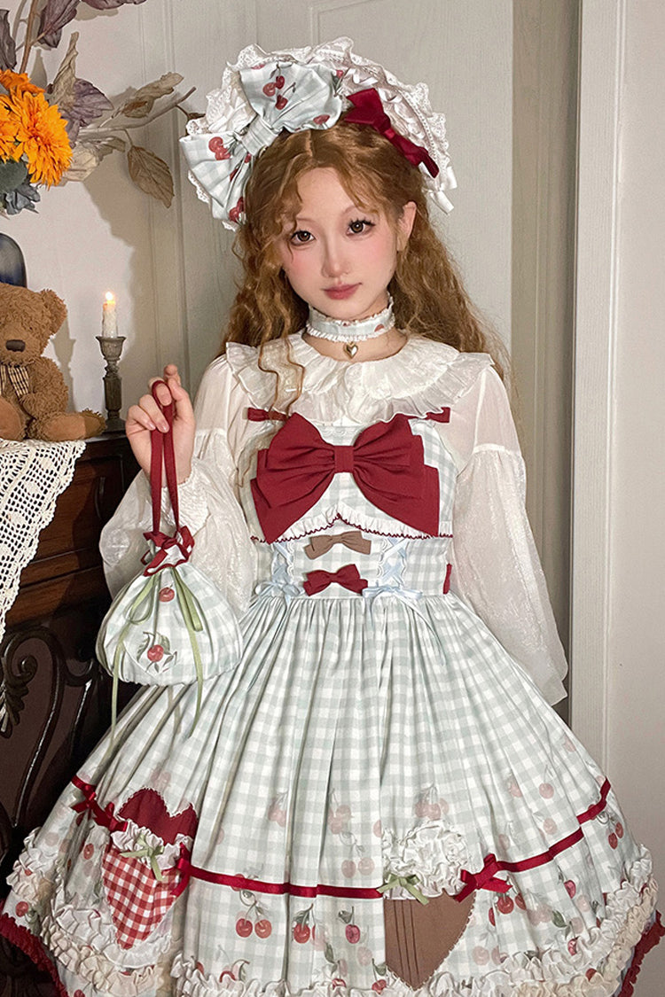 Light Blue [South City Cherry Shop] Plaid Print Ruffle Bowknot Sweet Lolita Jsk Dress - Product - 2